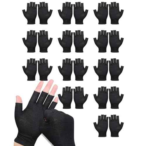 12 Pairs Black Cotton Fingerless Gloves Moisturizing Night, Uv Sun Protection Gloves for Driving