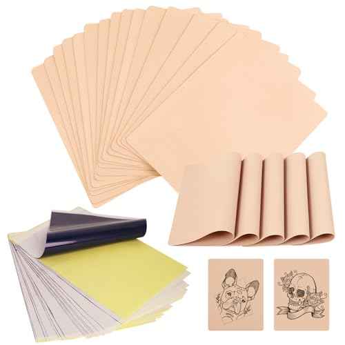 WZPB Tattoo Skin with Transfer Paper - 40Pcs Fake Skin and Stencil Paper Kit Including 20Pcs Double-Sided Practice Skin and 20Pcs Tattoo Transfer Paper for Beginners and Artists