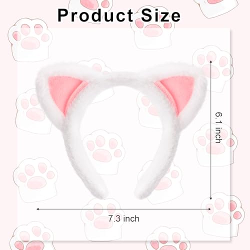 White Cat Ears Headband Fuzzy Ears Headband for Halloween Cosplay Costume Cute Cat Ear Headbands for Makeup Spa Party Christmas Gifts Animal headband