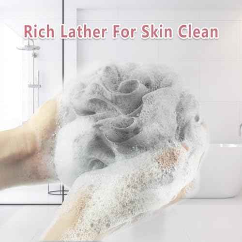 Shower Loofah Bath Sponge, 60G Loofah Exfoliating Body Scrubber, 4 Color Mesh Shower Pouf Balls for Body Wash (Ice Cream)