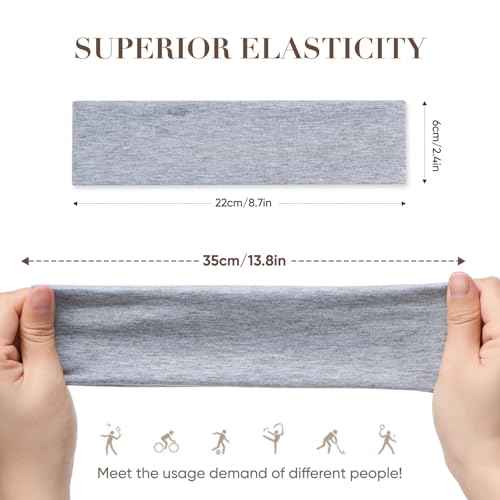 9 Pack Headbands for Women Non Slip - Fabric Elastic Hair Bands for Women's Hair, Soft Cotton Cloth Stretchy Sport Headbands, Sweat Absorption Athletic Hairbands for Workout Yoga Running - A