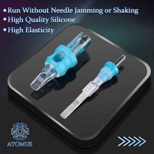 ATOMUS 40pcs Tattoo Cartridge Needles with 20pcs Ink Cups Size #10 RL RS RM Round Liner Silicone Wrapped Tattoo Needles for Tattoo Gun Pen Liner Pattern (7RM+9RM+11RM+15RM)