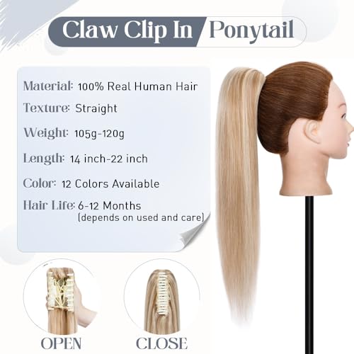 Rich Choices Claw Clip Ponytail Extension Human Hair Real Hair Ponytail Balayage Golden Brown Highlighted Bleach Blonde 16 Inch 105g One Piece Clip In Long Ponytail Hair Extension For Women #12P613