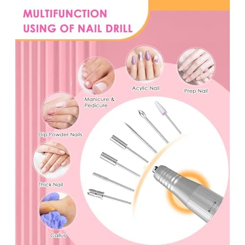 Portable Nail Drill Electric File: 40000RPM Professional Rechargeable Nail E-File Machine, Cordless Nail Drill with Bits & Base for Acrylic Nails Remove Nail Gel Polish Manicure for Salon Home, White