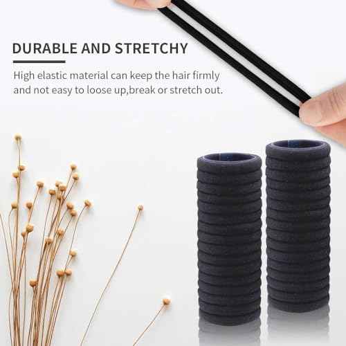 100PCS Black Hair Ties for Women Girls, Seamless Thick Black Hair Band, Elastic Hair Ties No Damage Ponytail Holder Christmas Gift