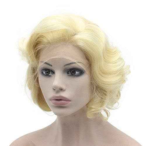MX angel Heat Resistant Synthetic Lace Front Natural Short Curly 613 Blonde Wig