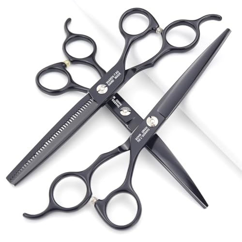 SHARONDS 6/7 Inch Professional 440C Hair Cutting Scissor Salon Hairdressing Thinning Shears Perfect for Barber and Home Use (7 in 3pc)