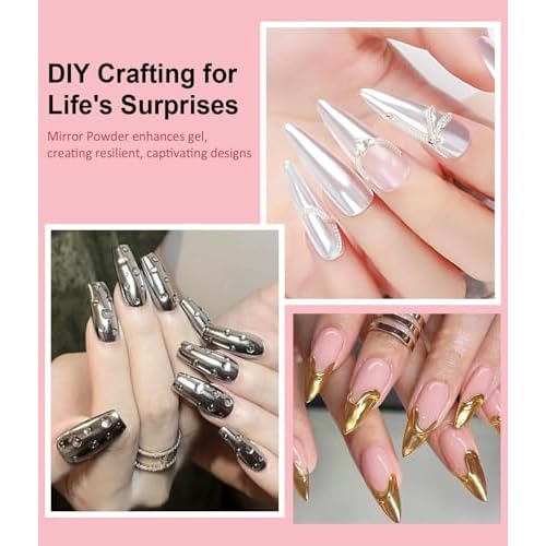 3D Nail Gel and Chrome Nail Powder BISHENGYF - 15g No Wipe 3D Sculpting Gel with Rose Gold Pink White Chrome Powder Non-Sticky Nail for Home Art DIY