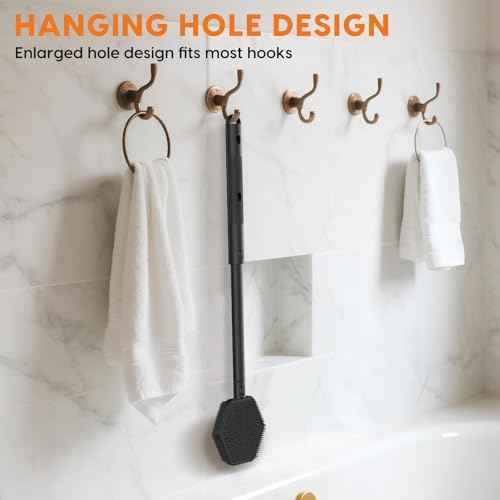 Silicone Back Scrubber for Shower with 24 inch Adjustable Handle, Double Sided Shower Brush for Exfoliating and Massage