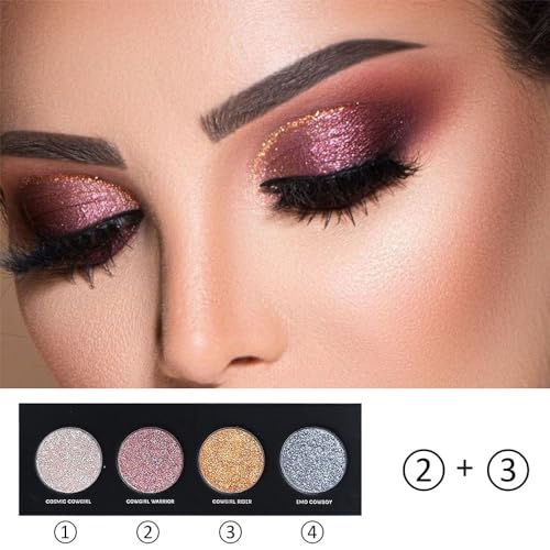 AMY'S DIARY 4 Colors Shany Highlight Eyeshadow Palette Cosmetics, Shimmer Eye shadow Palette, Cruelty-Free and Vegan Formula, Glitter Shimmer Eyeshadow for Professional Makeup Kit(12#)