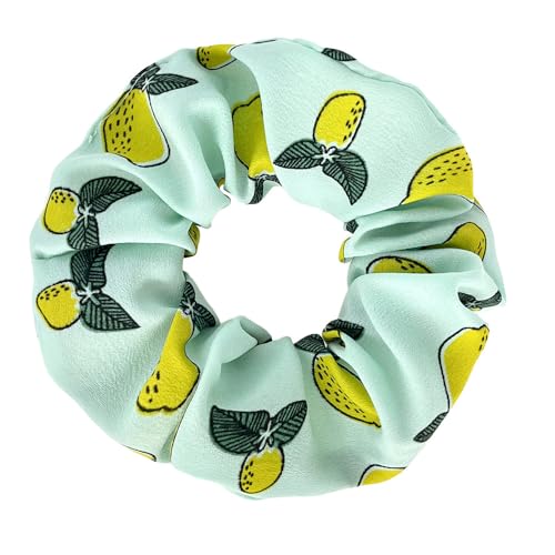 Flower Fruits Scrunchies for Hair Yellow Elastic Hair Bands Ties, Glittery Daisy Flowers Pear Cherry Strawberry Hair Ties Ponytail Holders for Women Girls (12 Pcs Fruit B)