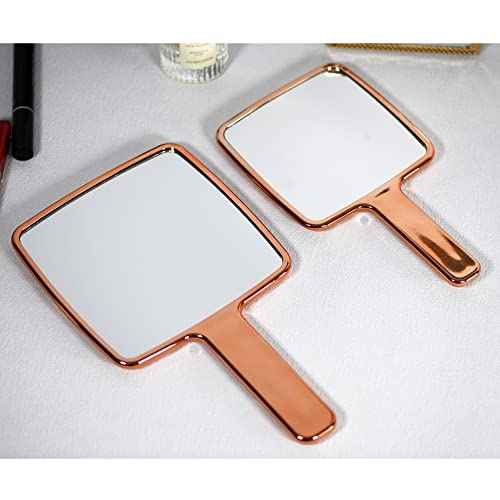 Hand Held Mirror Electroplate Mirror Rose Gold, Square 11x6.7inch