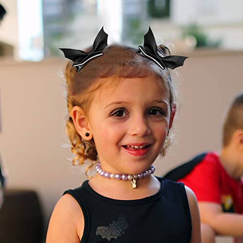 Halloween Bat Hair Bow Clips 4pcs Black PU Leather Alligator Barrettes for Teen Toddler Girls Women Kids Goth Cosplay Costume Decoration Accessories Party Favor Gift