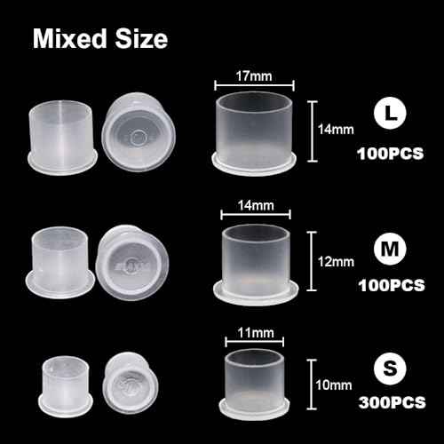 Tattoo Ink Caps with Base - Gakonp 500pcs Mixed Sizes Tattoo Ink Cups #11 Small #14 Medium #17 Large Disposable Ink Caps Plastic Pigment Cups Tattoo Supplies