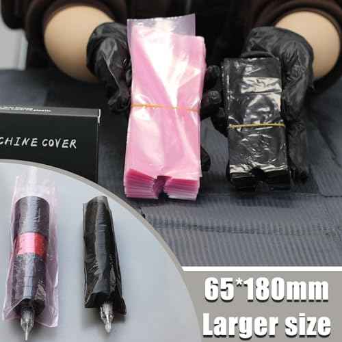 Large Pen Bags with Grip Tape Wraps - NAQASE 200pcs Pink Large Machine Pen Covers Pen Sleeves Covers Wrap and 3pcs Bandages Elastic Grip Tape Wraps