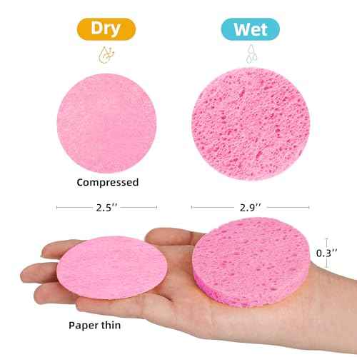 50-Count Compressed Facial Sponges|Kickleen 100% Natural Cellulose Cosmetic Spa Sponges for Daily Facial Cleansing|Makeup and Mask Removal|Exfoliating|Skin Massage|Pore Exfoliation (50 Count (Pink))