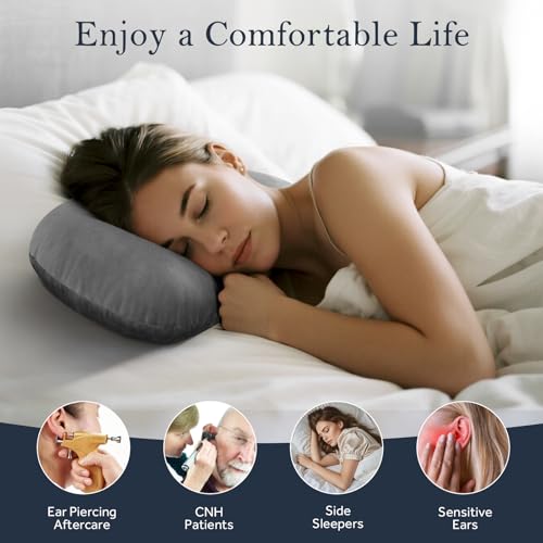 Ear Piercing Pillow for Side Sleepers, Larger Ear Hole Design for Comfortable Sleep, Adjustable Ear Pillows with Soft Washable Cover, Ideal for Ear Piercing Care and Support (Gray)