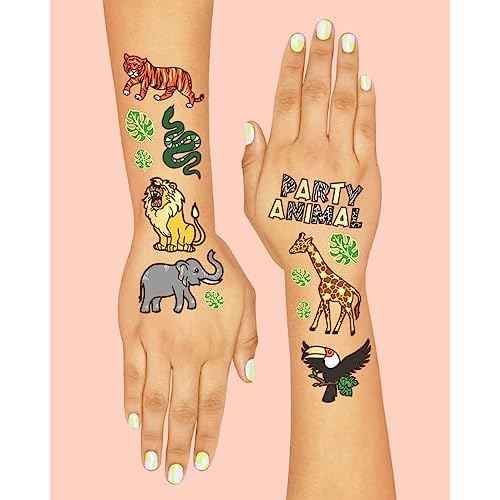 xo, Fetti Jungle Temporary Tattoos for Kids - 30 styles | Zoo, Boys + Girl Craft, Birthday Party Supplies, Baby Shower