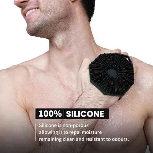 iTokGoK¢ç Premium Silver-Infused Dual-Sided Design 2-in-1 Silicone Body Scrubber for Shower,Body Brush Buffer Scrubber for Men and Women for All Skin, Ergonomic No-Slip Handle, Easy to Clean - Black