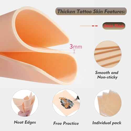 3MM Tattoo Fake Skin with Transfer Paper - Rayyl 16Pcs Tattoo Practice Skin with Transfer Paper, 6Pcs Tattoo Fake Skin 3MM Thick with 10Pcs Transfer Paper for Beginners & Artists Tattoo Supplies