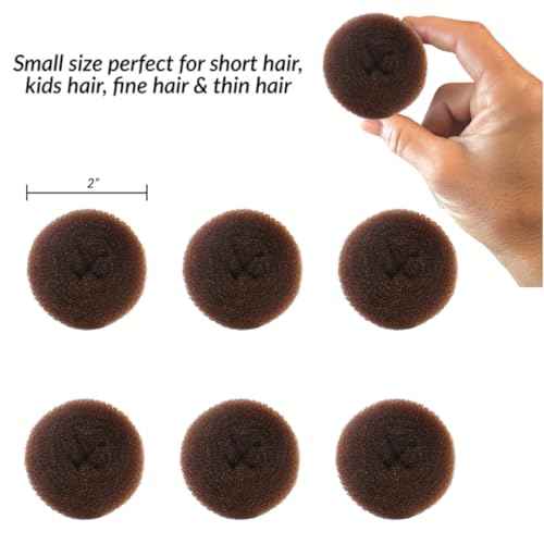 Styla Hair Small Donut Bun Maker for Kids Hair Buns - Easy Ballet and Sock Buns (6pc Brown 2 Inch Size)