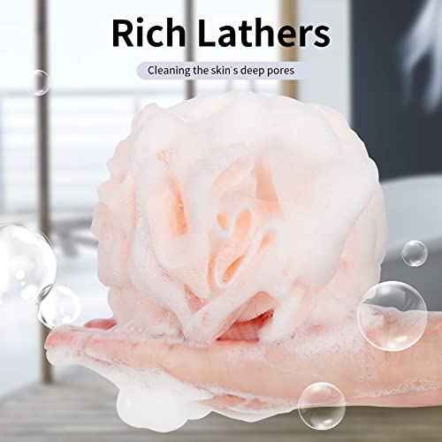 Bath Loofah Sponge Body Scrubber Shower Sponge Exfoliating Mesh Pouf Shower Ball Bath Sponges for Women and Men Bathing Accessories (4Pack 50G Colorful)