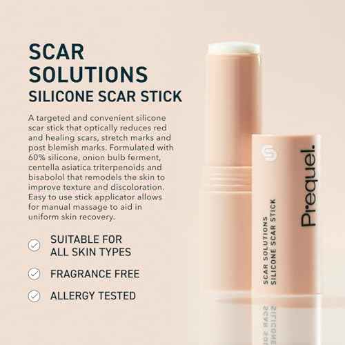 Prequel Skin Scar Solutions 60% Silicone Scar Stick. Thick Solid Velvety Film for Scars. Formula Infused with Centella Asiatica Extracts and Vitamin E. Soothing and Occlusive