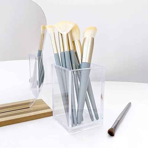3 Pack Clear Acrylic Cosmetic Pencil Pen Holder Cup, Clear Makeup Brush Holder, Desk Acrylic Brushes Storage