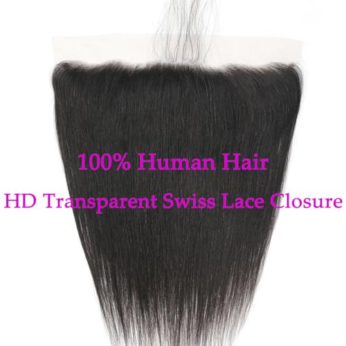 13x4 Lace Frontal Straight Ear to Ear Human Hair HD Transparent Lace Frontal Closure With Baby Hair Skinlike 18inch 100% Virgin Brazilian 13x4 Straight Human Hair Frontal Closure Natural Black