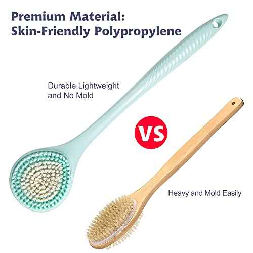 BEDELITE Back Scrubber for Shower - Long Handle Bath Brush (16.4 inches) with Soft Bristles, Exfoliating Body Brush for Men & Women(Blue)