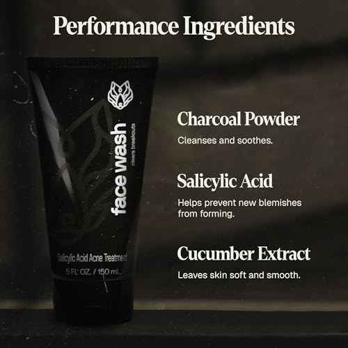 Black Wolf Men¡¯s Charcoal Powder Face Wash, 5 Fl Oz - Facial Cleanser Removes Unwanted Impurities from Your Skin and Soothes Irritation