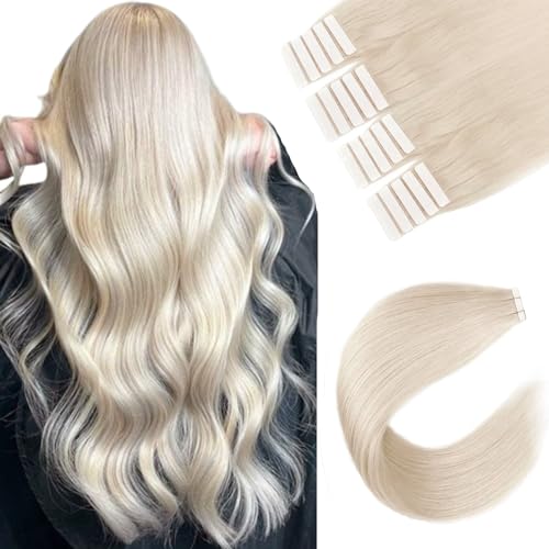 Sixstarhair Blonde Tape in Real Human Hair Extensions Remy Human Hair Soft Glue Silky Straight Tape in Hair Extensions Human Hair 50g Seamless Skin Weft Tape In Extensions [Color 1000 22inch]