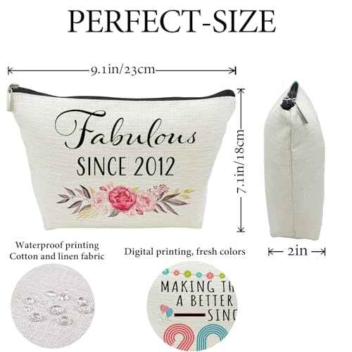 13rd Birthday Gifts for Girls, Sweet 13 Year Old Gift Makeup Bag, 13 Birthday Gift Makeup Bags for Her, Sister, Daughter, Niece, Granddaughter, Teen Girl Gifts Cosmetic Bag, Fabulous Since 2012