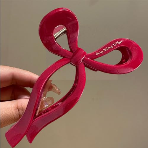 FULYA 3Pcs Red Bow Hair Clips Set for Women - red hair clip -hair bow clip,Nonslip Butterfly Hair Accessories,large claw clips for Thin thick hair,Perfect for Daily Wear, Parties (3P Red Clips)