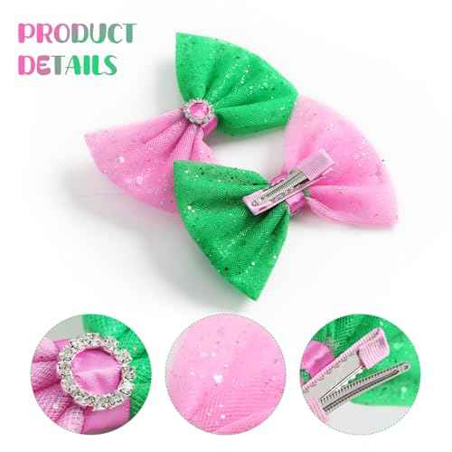 2PC Pink Green Hair Bow Clips Women Girls 4 Inch Tulle Bowknot Witch Accessories Movie Fans Merch Gift