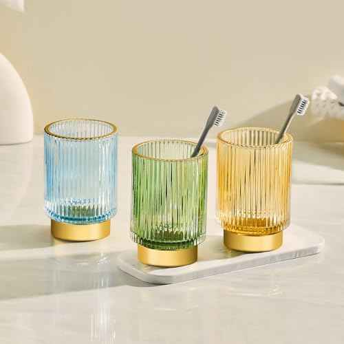 Makeup Brush Holder Organizer,Toothbrush Holders,Desk Pen Pencil Holder,Multifunctional Vintage Glass Brush Cup£¨L/Green/A3-6-US£©