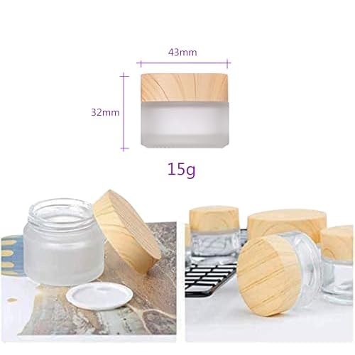 10 Packs 15ml/15g Empty Sample Jars Frosted Glass Cream Jar Bottle with Wood Grain Lid Cosmetic Containers Glass Cream Box Refillable Glass Cream Jar Pot for Makeup Lotion Face Eyeshadow