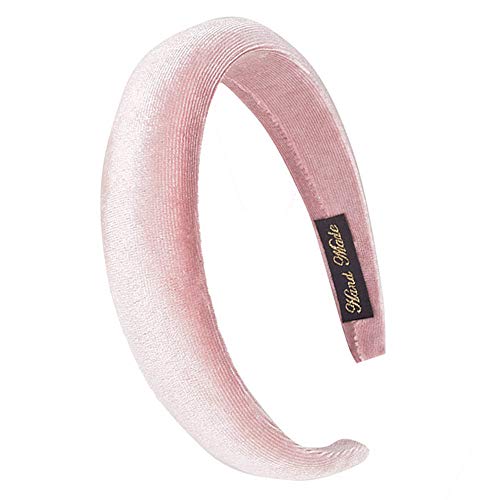 Padded Headbands Velvet Headband Puffy Sponge Thick Headbands Vintage Wide Headband for Women (Pink)