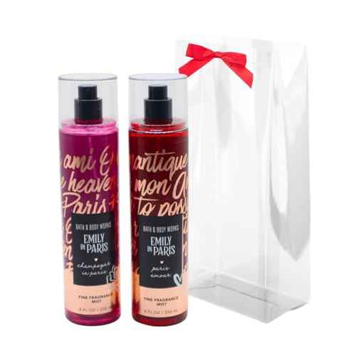 Bath & Body Works EMILY IN PARIS Collection - PARIS AMOUR and CHAMPAGNE IN PARIS Fine Fragrance Mist 2-piece Gift Set with a Red Bow for Holidays - Full Size