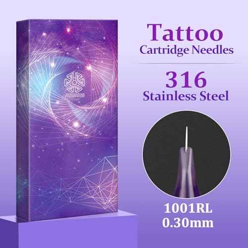 ATOMUS 20pcs Tattoo Cartridge Needles with 20pcs Silicone Ink Cups Size #10 RL RS RM M1 Purple Round Liner Tattoo Needles for Tattoo Gun Pen Liner Pattern (1RL)