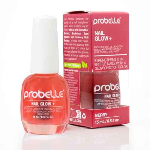 Probelle Nail Glow + Nail Strengthener and Hardener with Sheer Jelly Tint, Hard To Resist Ultra Glowy Nail Shine, Tinted Nails Strengthening Blush for Brittle, Thin, Damaged Nails 0.5 oz (Berry)