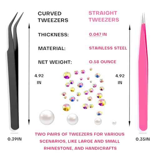 13 Pcs Rhinestone Picker Tool - 3 Pcs Dual-head Pens with 6 Wax Tips, 15 Pcs Clay, Precision Curved and Straight Tweezers Kit for Picking Up Nail Art Gems, Stones, Crystals, and Nail Charms