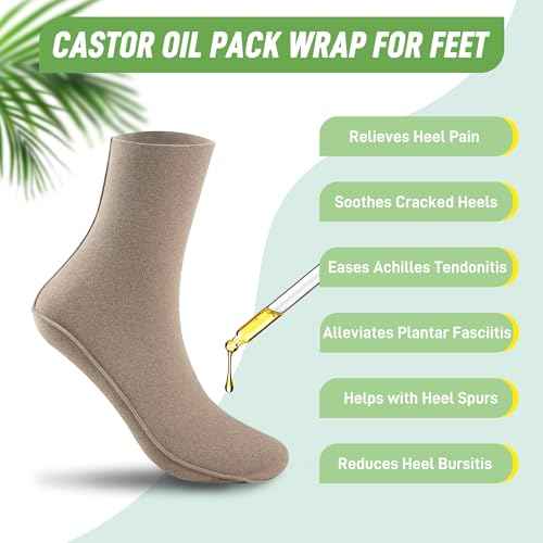 2 Pack Castor Oil Pack Wraps for Feet Organic Cotton Reusable Castor Oil Foot Ankles Wrap for Women Mid-Crew Socks Khaki(Oil Not Include)