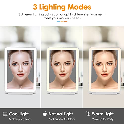 Rechargeable Travel Makeup Mirror 72 LED Lighted Compact Slim Vanity with Lights 3 Lighting Modes Dimmable Touch Screen (White),(DenCert)