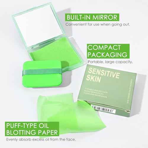 300 Sheets Oil Blotting Sheets for Face with Mirror and Puff | Face Oil Absorbing Sheet | Oil-Control Paper for Oily Skin | Summer Essentials for Women Absorb Excess Oil, Makeup Friendly