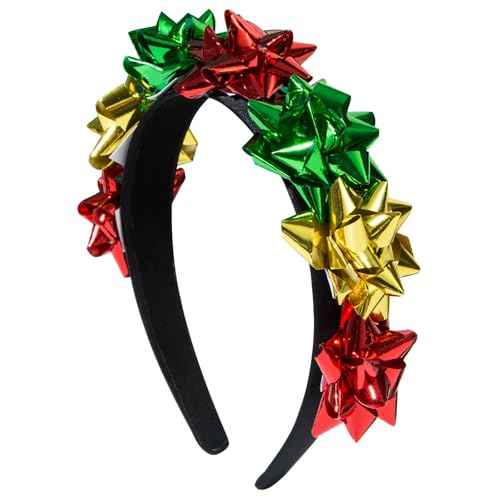 Christmas Headbands for Women with Green Red Yellow Flower Designs Xmas Headband Knotted Hairband Cute Hair Accessories 1Pcs