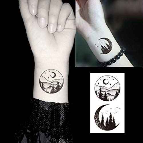 Ooopsiun 20 Sheets Black Mountain Temporary Tattoos for Adult Men Women, Waterproof Fake Tattoos Body Art Sticker for Hand Neck Wrist Arm