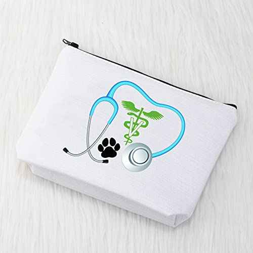 CMNIM Veterinarian Gifts Veterinarian Makeup Bag Vet Cosmetic Bag Vet Tech Gifts for Women Veterinarian Appreciation Gifts New Veterinarian Gifts Travel Bag Pouch (Vet Makeup Bag White)