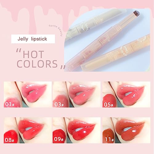 Flortte Jelly Lipstick, Florette Chinese Makeup, Nice to Meet Chu First Kiss Heart Shaped Lipstick Lip Pen, Watery Mirror Clear Nourishing Lip Jelly Makeup, Non-Sticky Plumping Lips (07#)