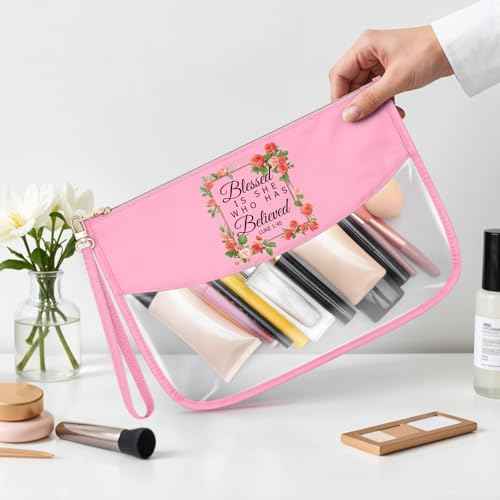 Christian Makeup Bag Religious Gift for Women Religious Faith Gifts Christian Gifts for Women Faith Scripture Bible Verse Clear Cosmetic Bag Zipper Travel Pouch Birthday Christmas for Her